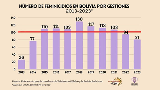 Feminicidios, Bolivia, descenso, violencia contra mujeres, violencia extrema