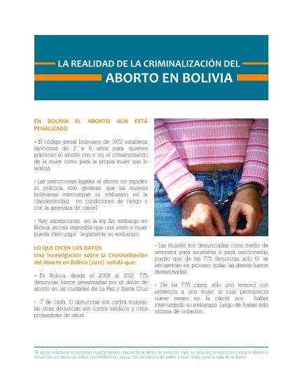 Aborto en Bolivia, Derechos de las mujeres, Interrupción legal del embarazo, Legislación sobre aborto
